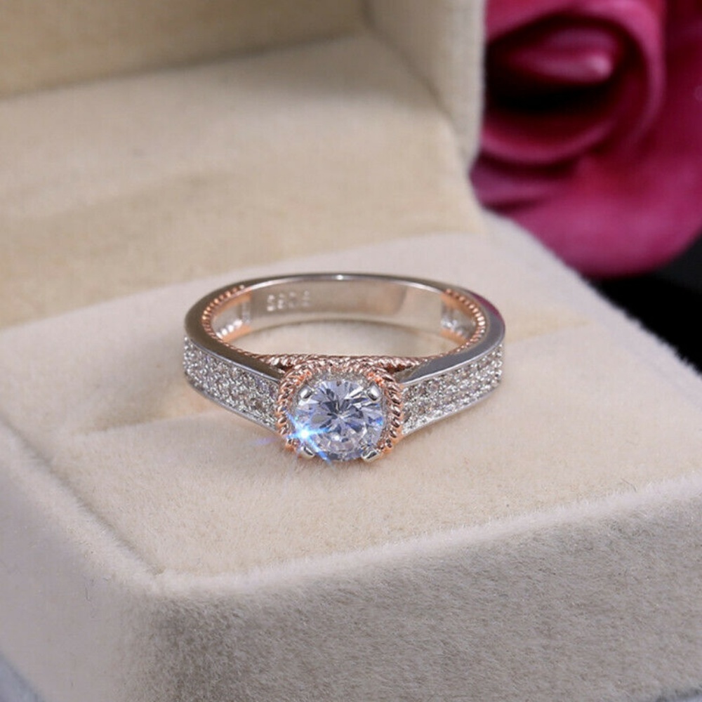 Exquisite Two Tone 925 Silver White Sapphire Ring - Picture 4 of 6